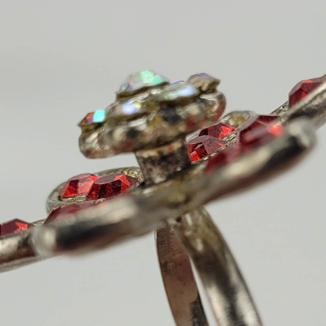 1960's Orange and Aurora Borealis Rhinestone Flower Ring