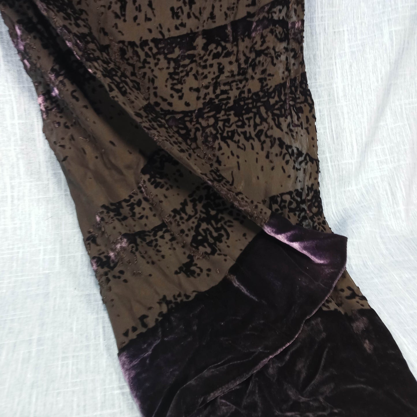 1960s Black Purple Green Burnout Large Velvet Shawl
