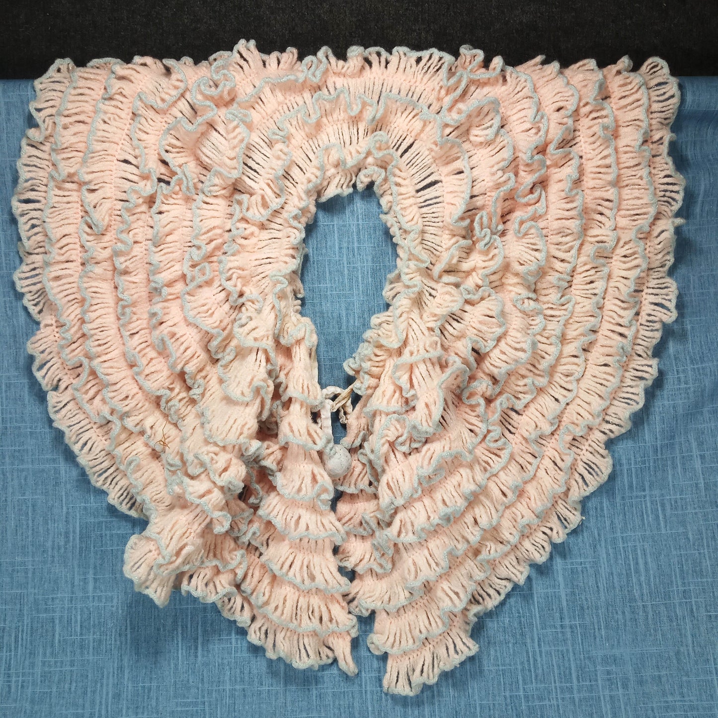 1950s Pale Pink and Blue Hand Knit Layered Shawl