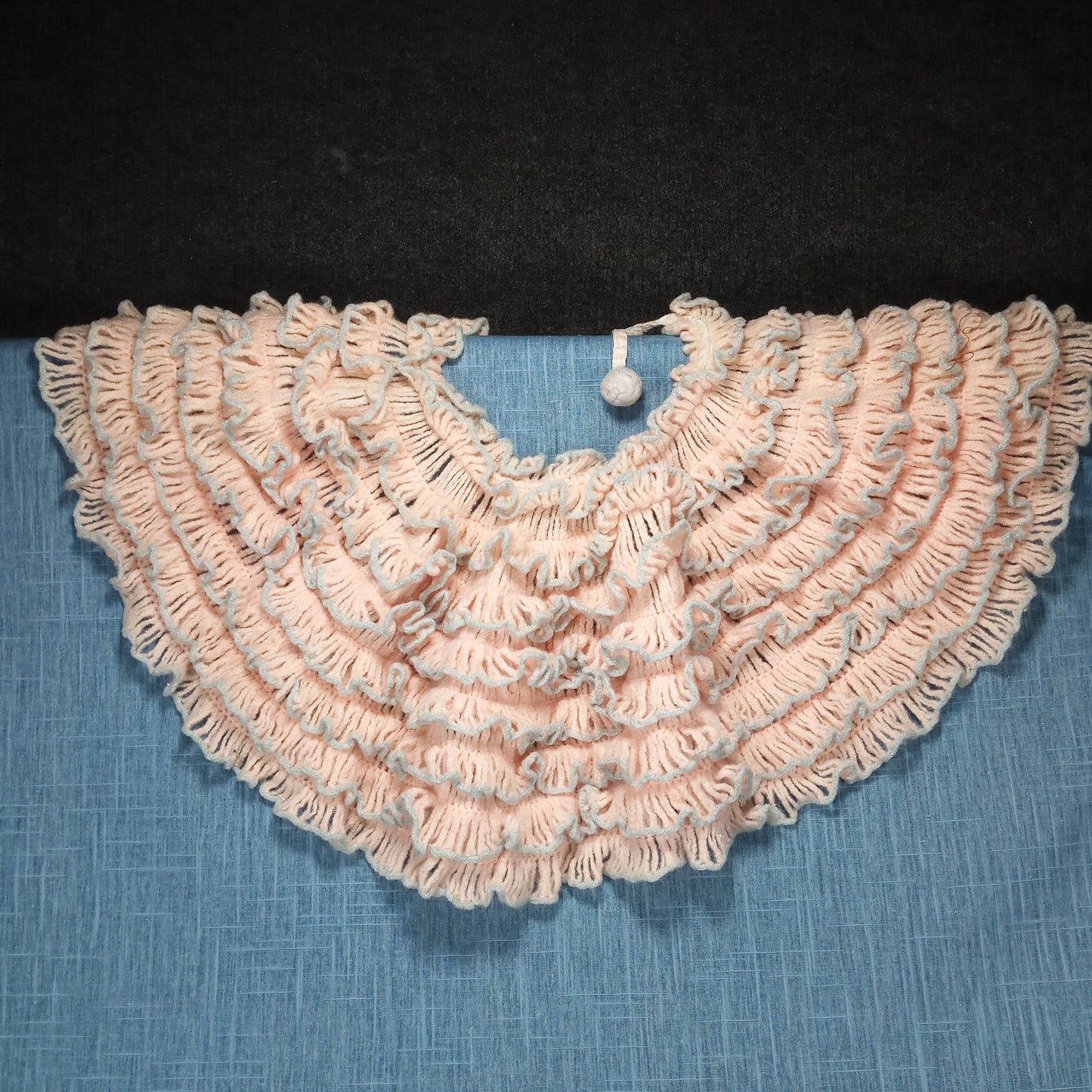 1950s Pale Pink and Blue Hand Knit Layered Shawl