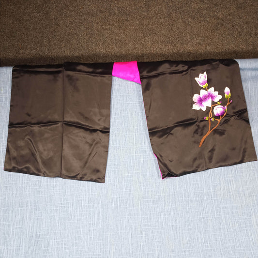 1950s Vintage Black and Magenta Silk Embroidered Flower Shawl