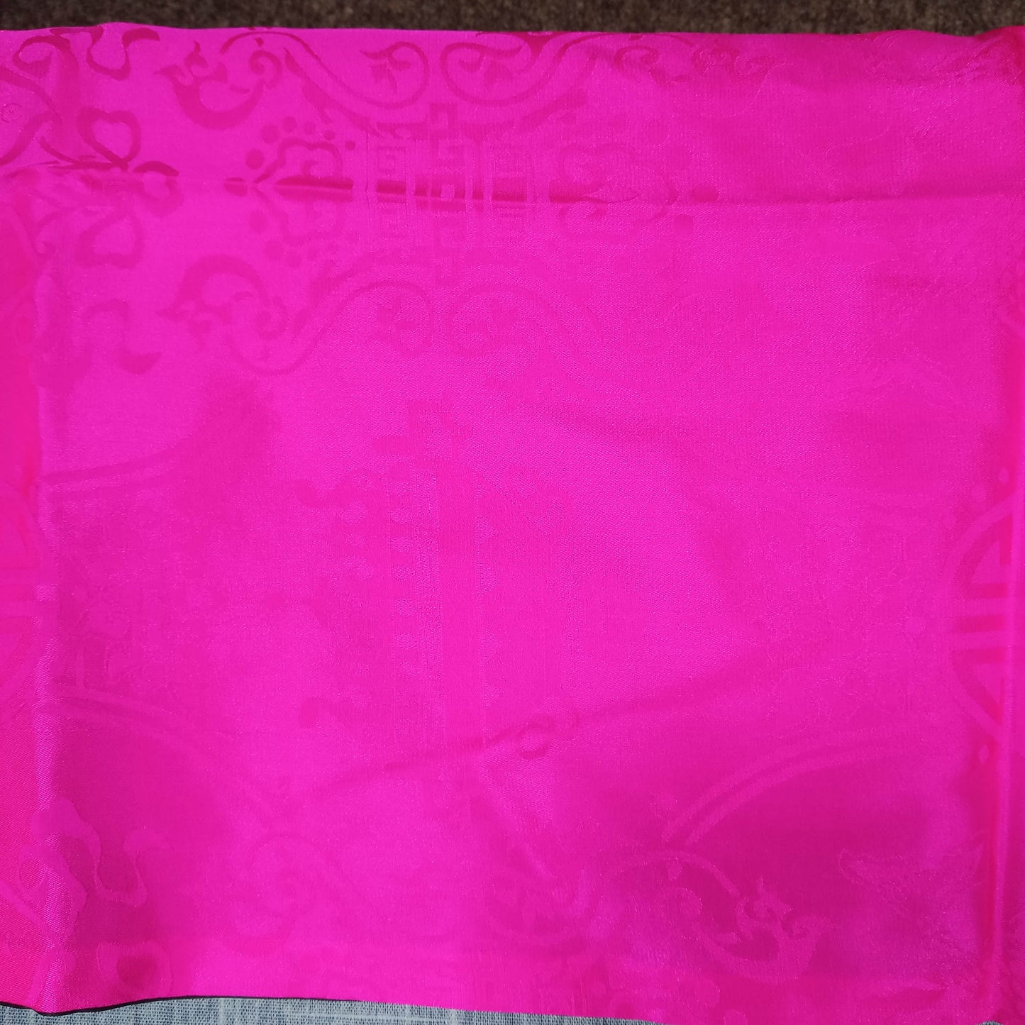 1950s Black and Magenta Silk Embroidered Flower Shawl