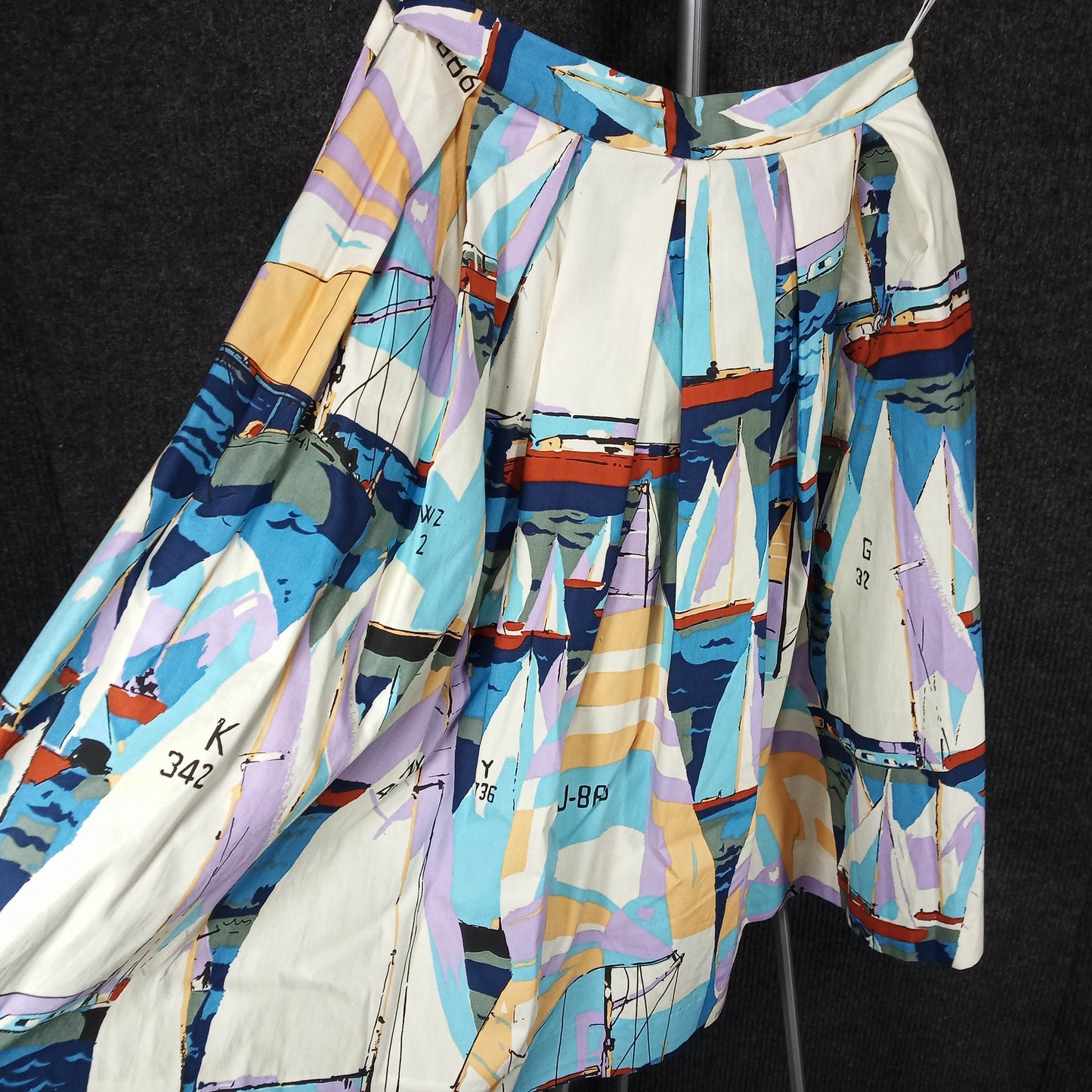 1950's Sailboat Print Cotton Circle Skirt with Pockets - Needs Love