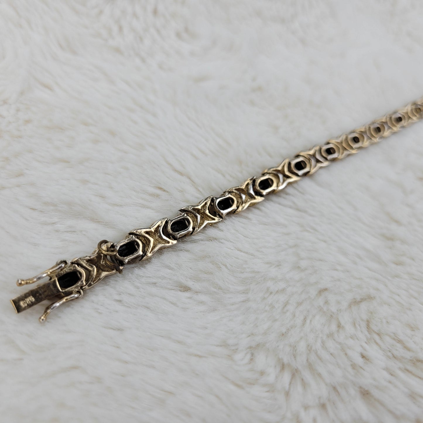 1960s Black Rhinestone and Silver Tone Metal Necklace and Bracelet Set