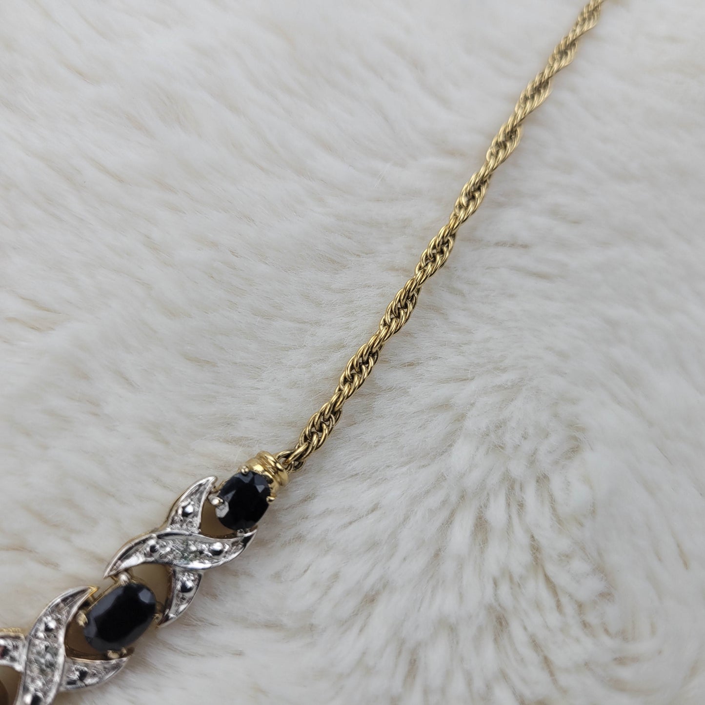 1960s Black Rhinestone and Silver Tone Metal Necklace and Bracelet Set