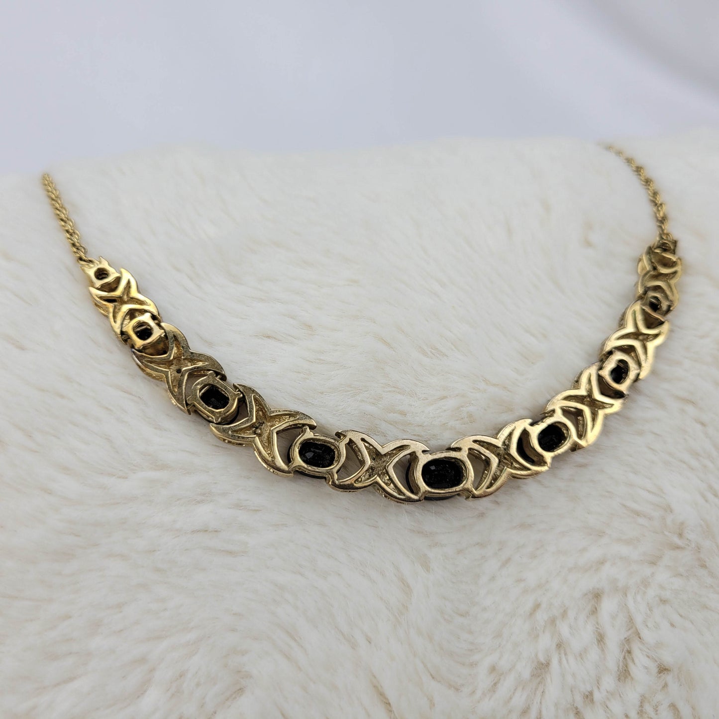 1960s Black Rhinestone and Silver Tone Metal Necklace and Bracelet Set