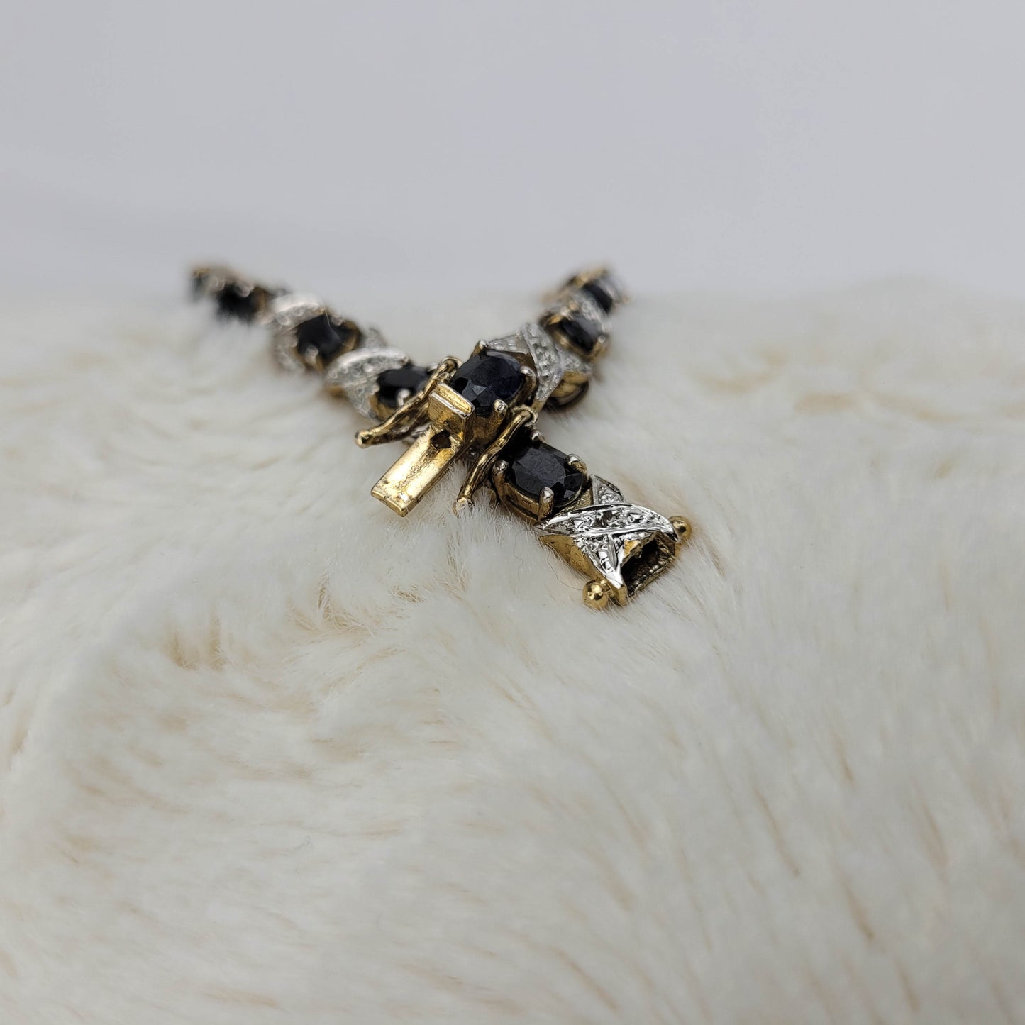1960s Black Rhinestone and Silver Tone Metal Necklace and Bracelet Set
