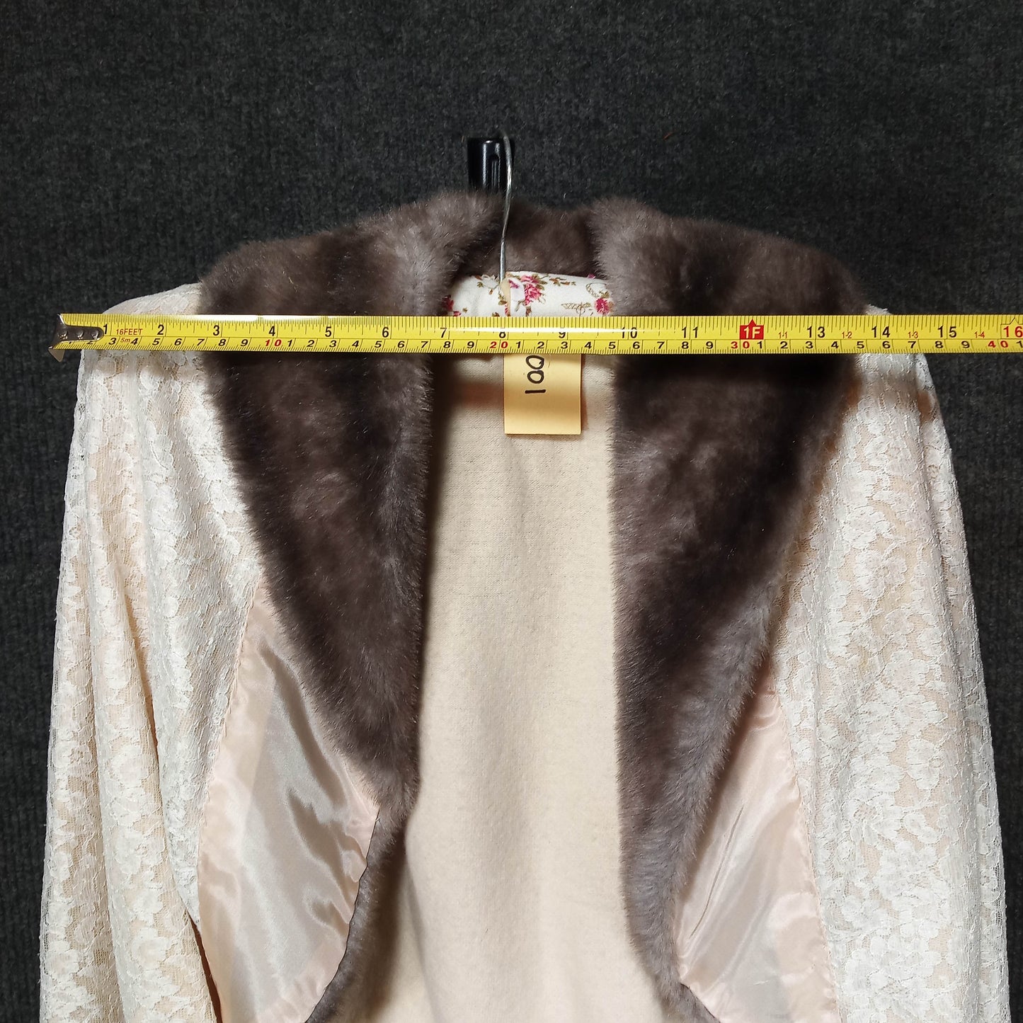 1950's Cream Lace Cardigan with Faux Fur Collar