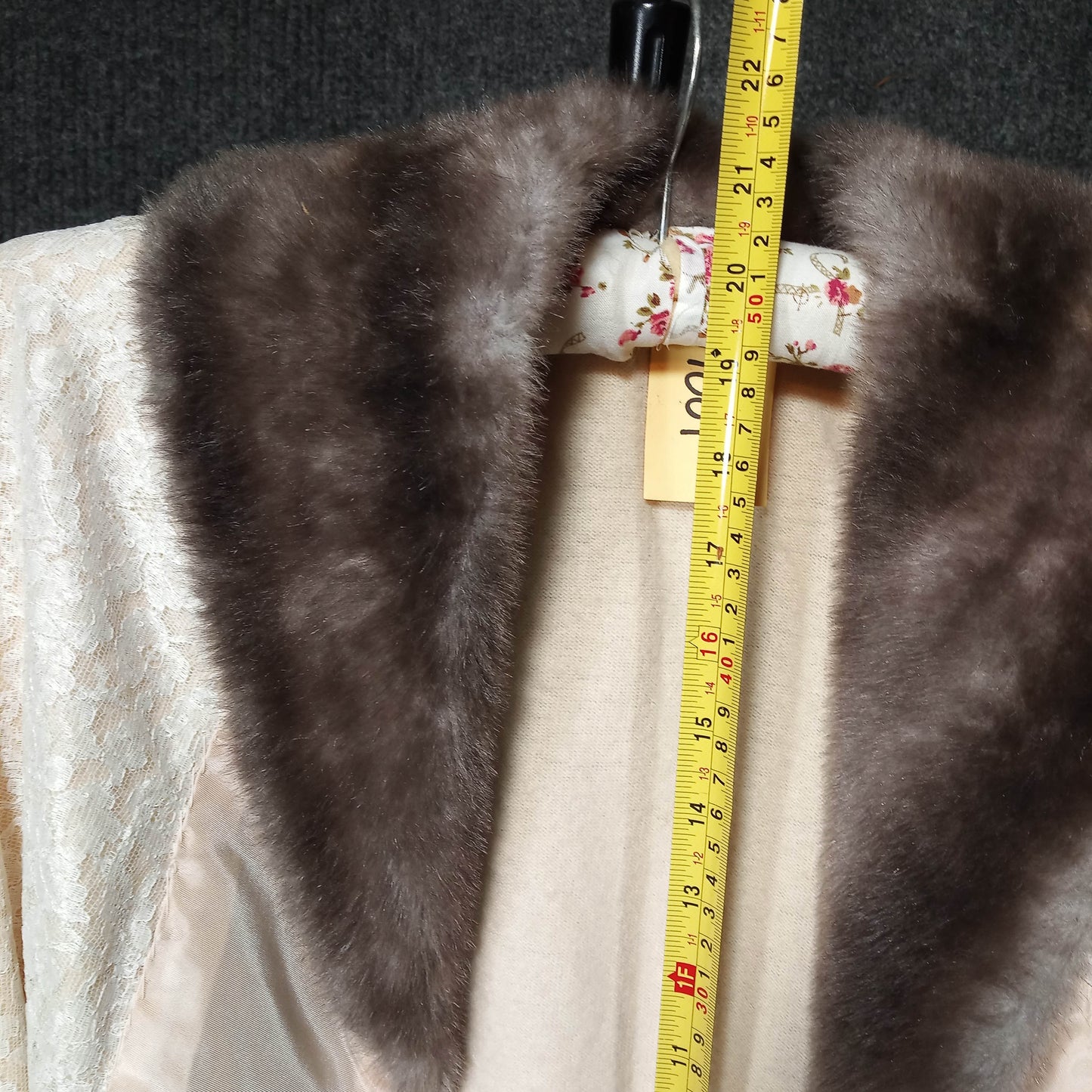 1950's Cream Lace Cardigan with Faux Fur Collar