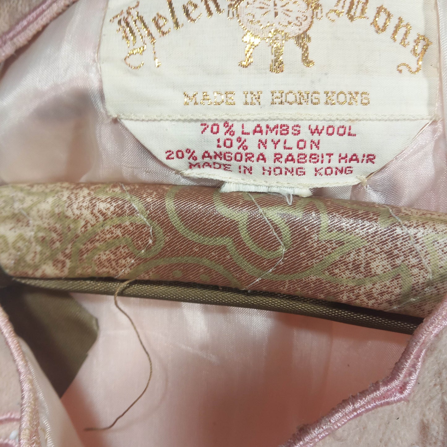 1950's Pink Wool Lacy Cut Beaded Cardigan by Helen Wong - Hong Kong