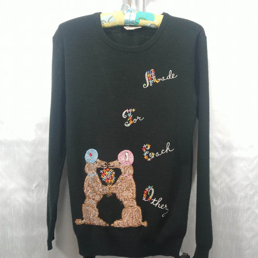 1960's Vintage Black Acrylic Poodle Embroidered Crewneck Sweater