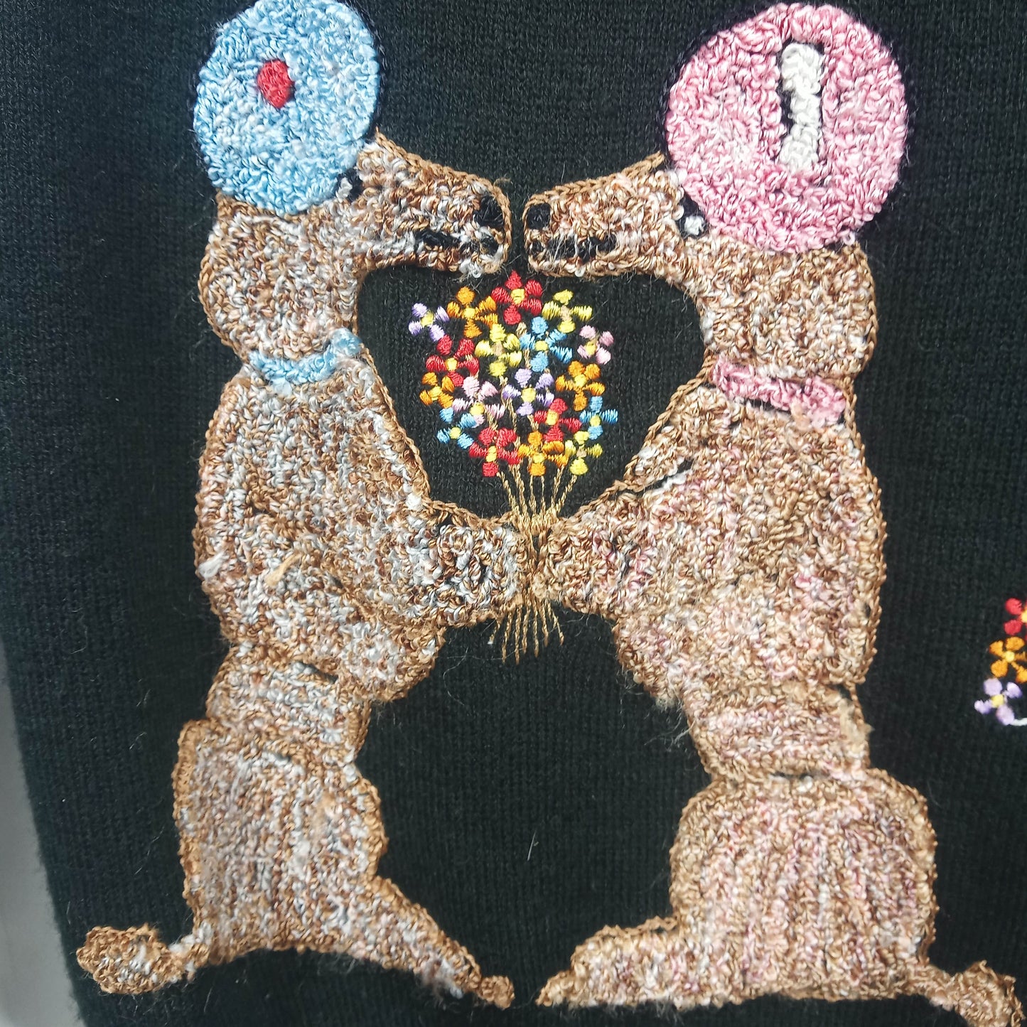 1960's Black Acrylic Poodle Embroidered Crewneck Sweater