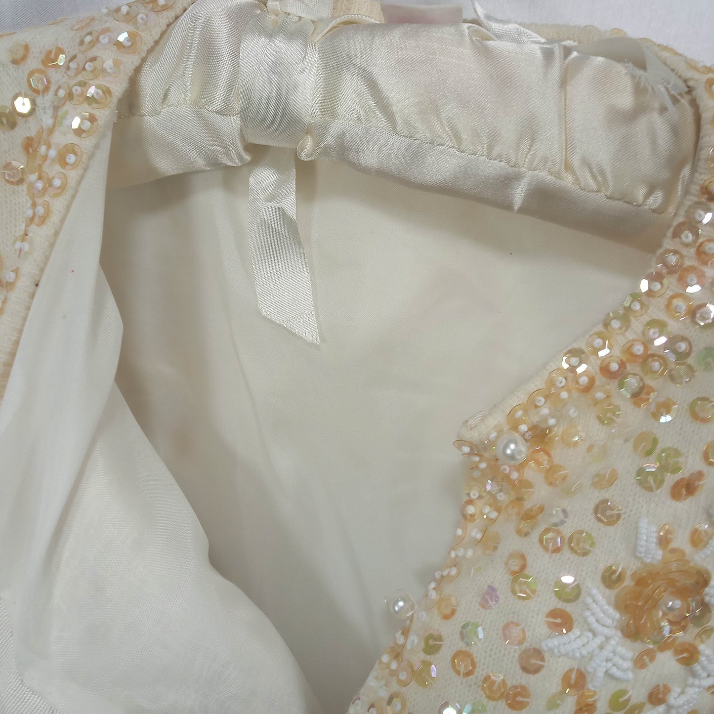 1950's Cream Wool Hand Beaded Sequined Cardigan - Needs Love!