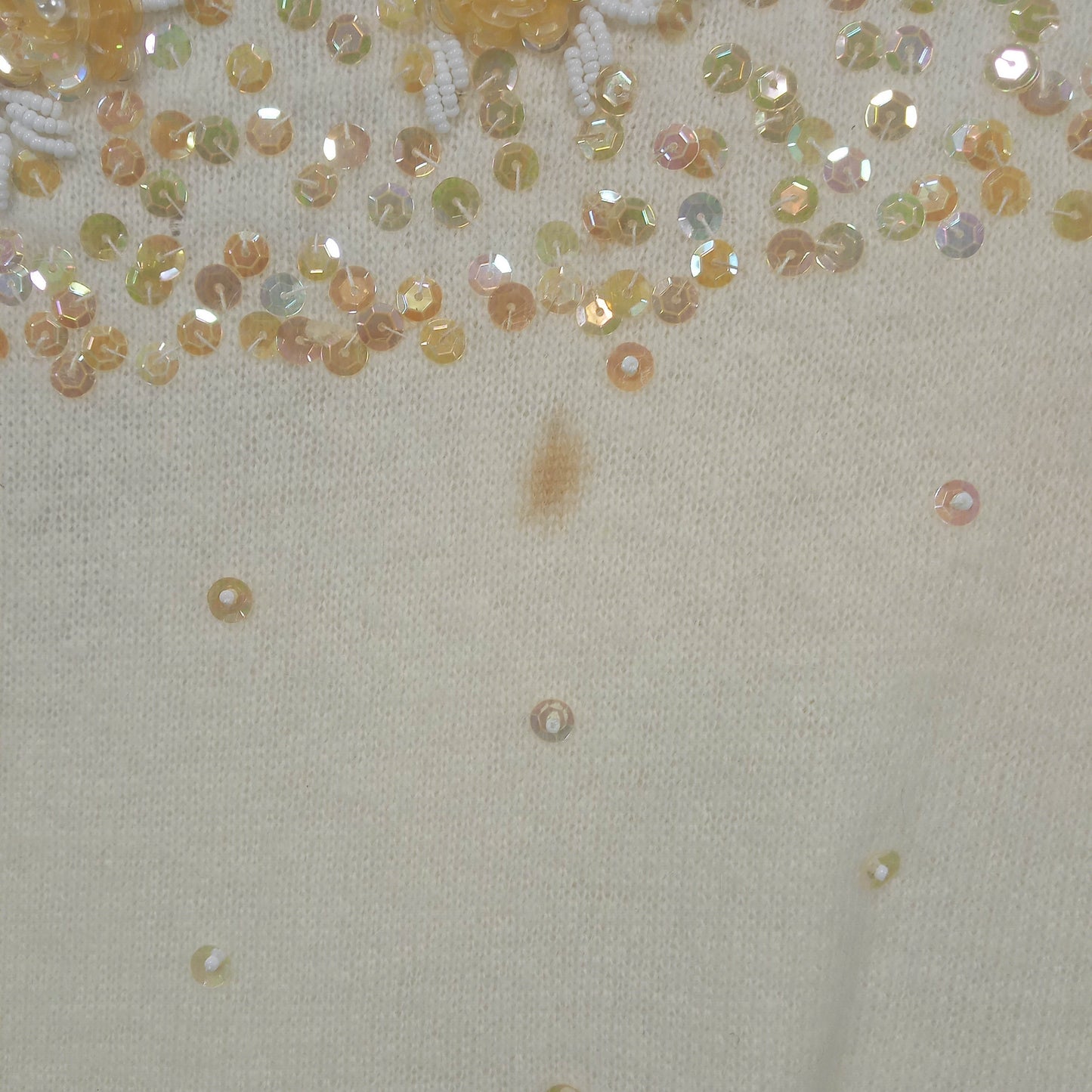 1950's Cream Wool Hand Beaded Sequined Cardigan - Needs Love!