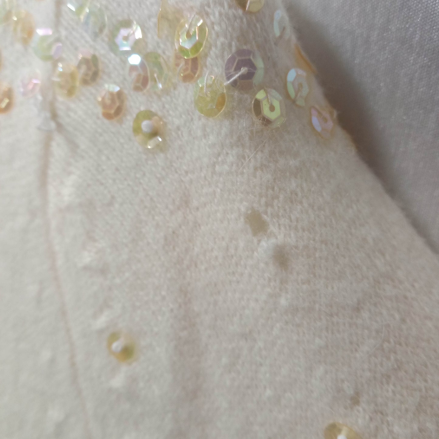 1950's Cream Wool Hand Beaded Sequined Cardigan - Needs Love!