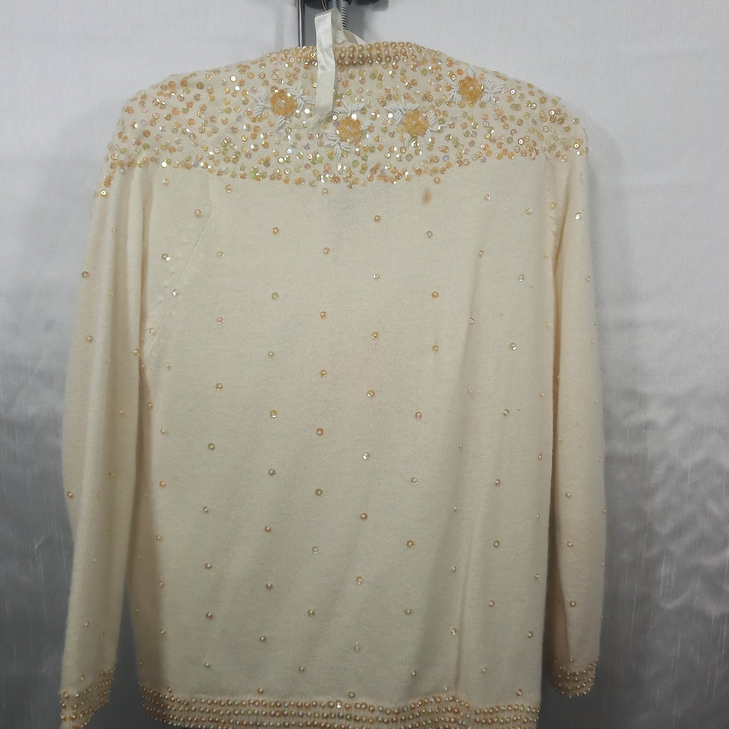 1950's Cream Wool Hand Beaded Sequined Cardigan - Needs Love!