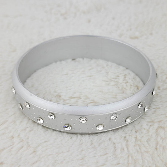 1950s Vintage Silver Tone Metal Bangle Bracelet with Rhinestones