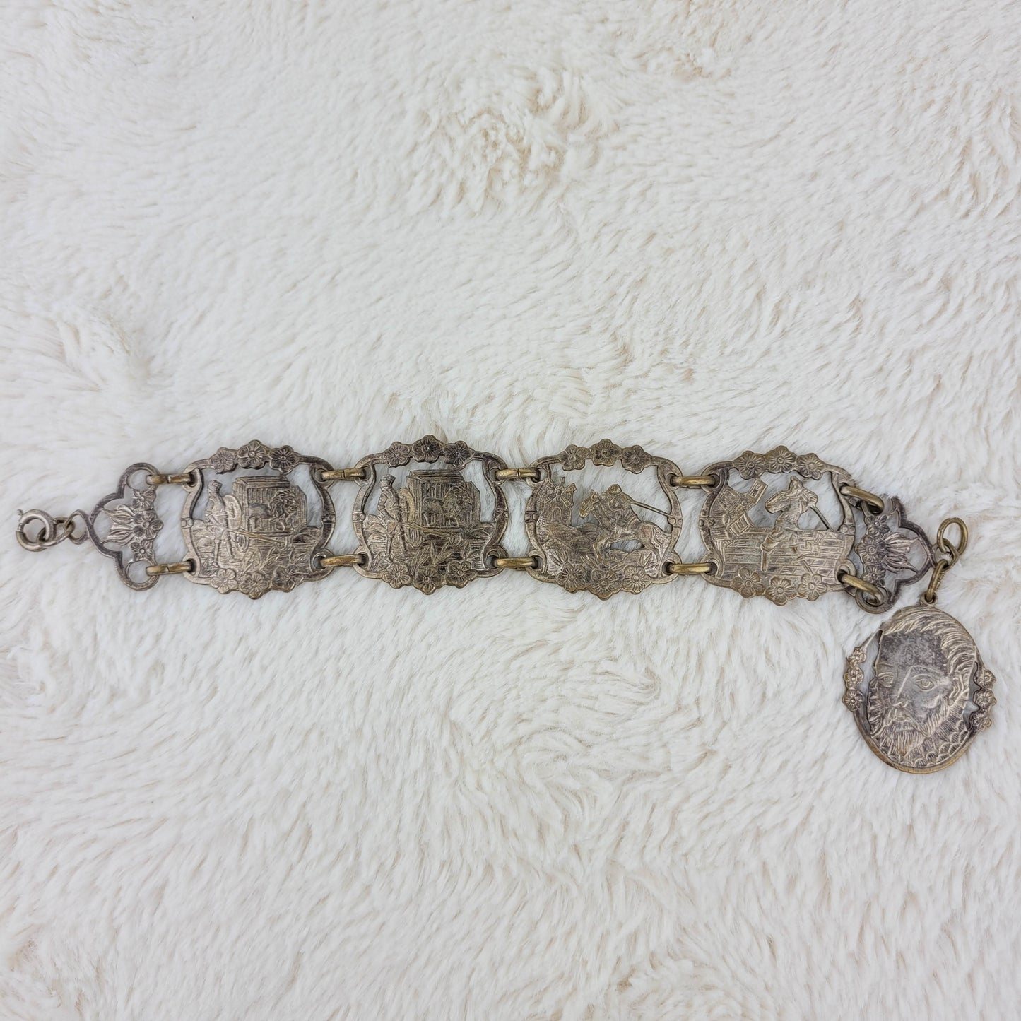 1930's Silver Tone Metal Stamped Bracelet from Spain