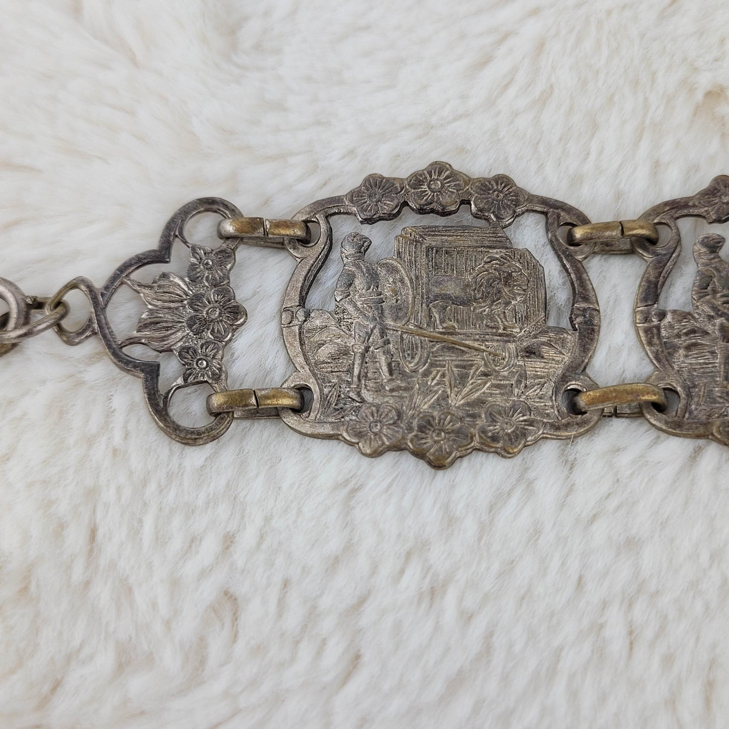 1930's Silver Tone Metal Stamped Bracelet from Spain