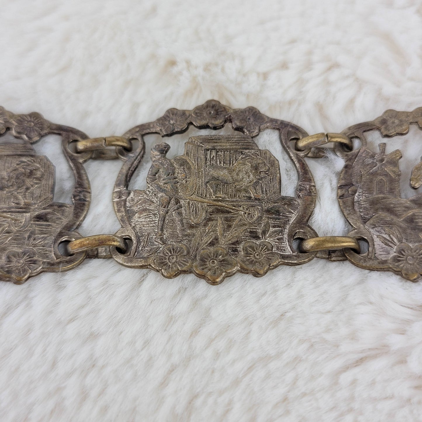 1930's Silver Tone Metal Stamped Bracelet from Spain