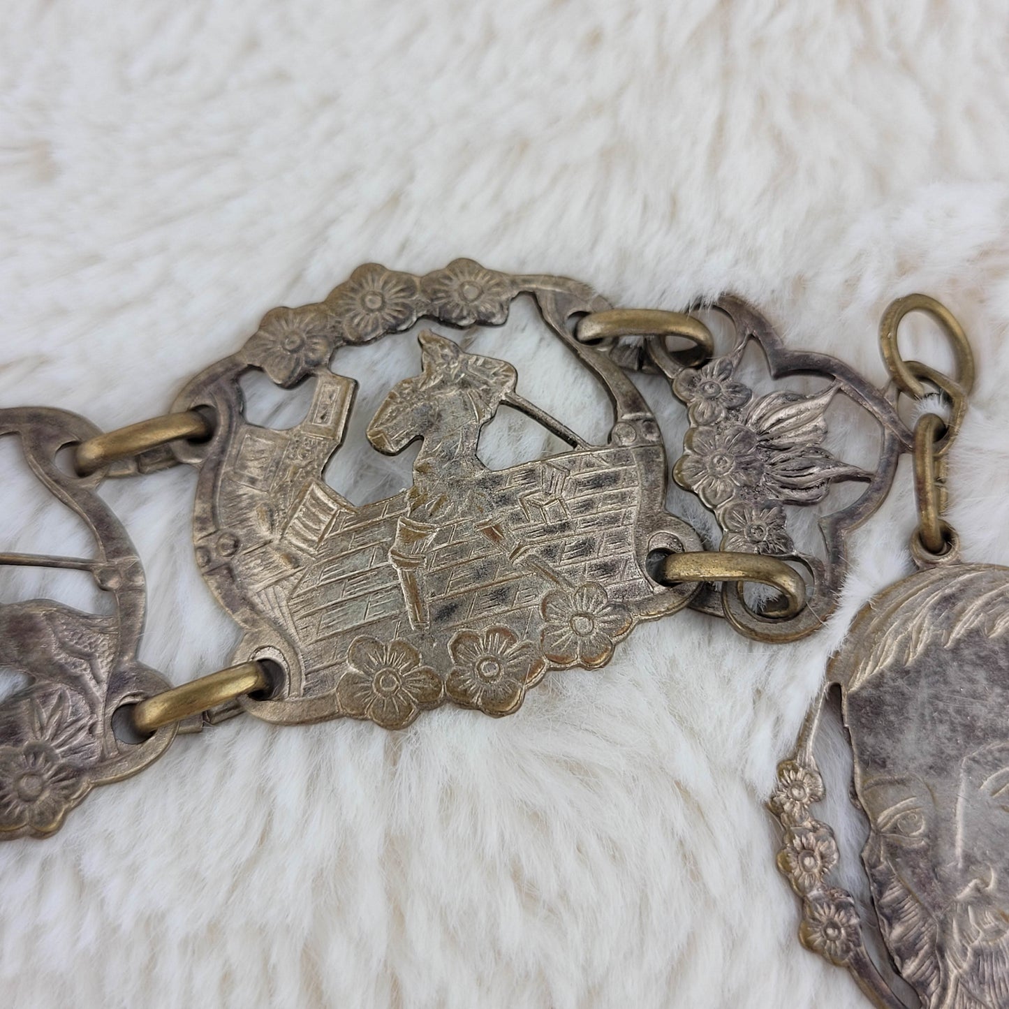 1930's Silver Tone Metal Stamped Bracelet from Spain
