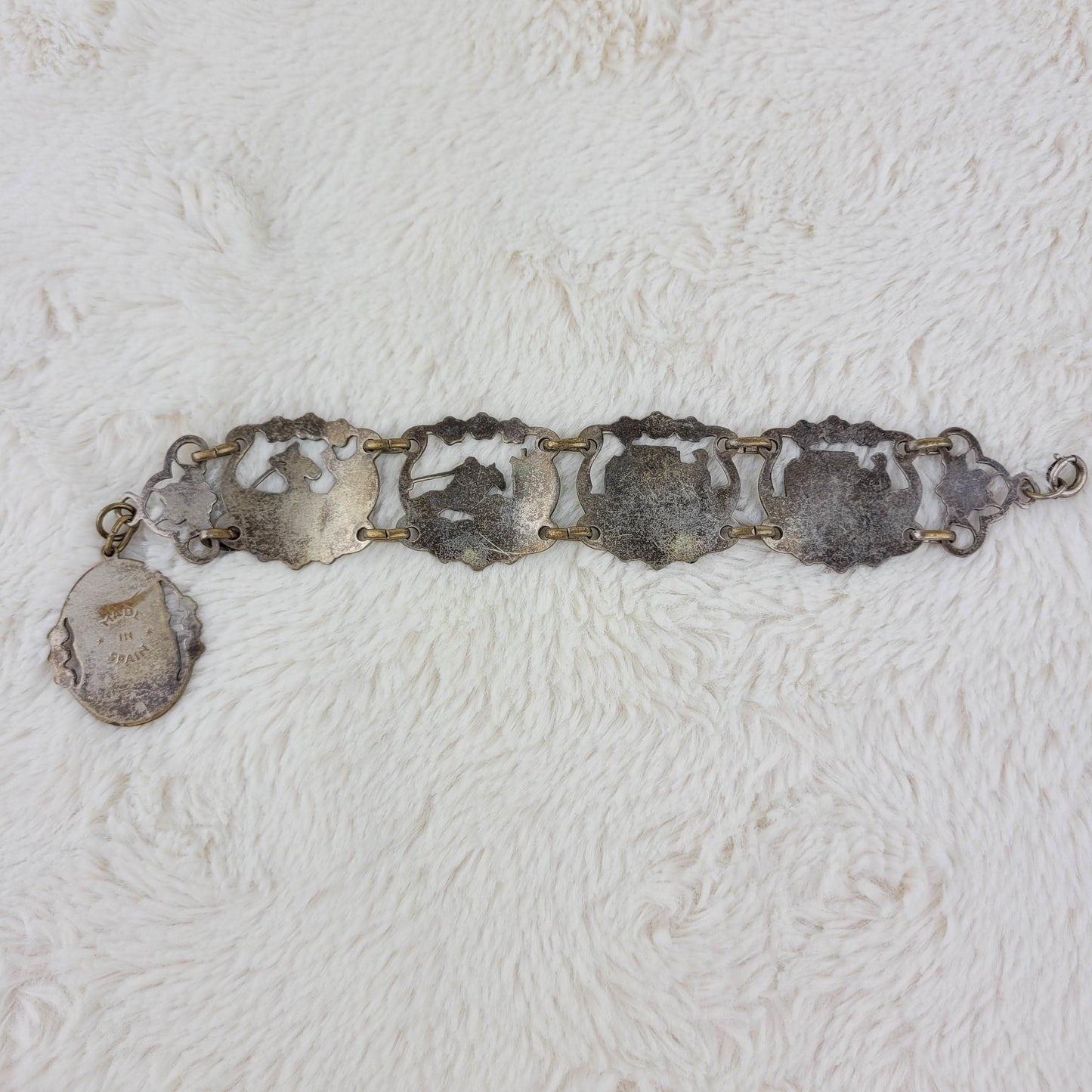 1930's Silver Tone Metal Stamped Bracelet from Spain