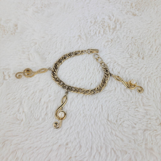 1950's Vintage Metal Chain Musical Note Charm Bracelet