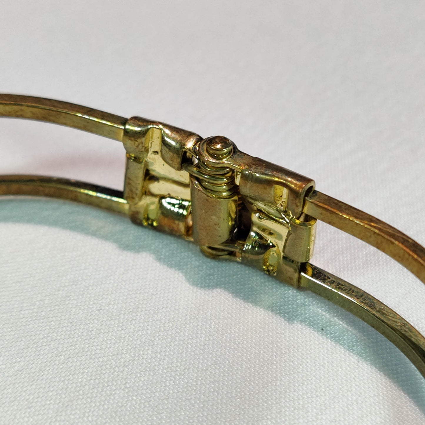 1960's Gold Tone Metal Clamper Flower Bracelet with Clear Rhinestones
