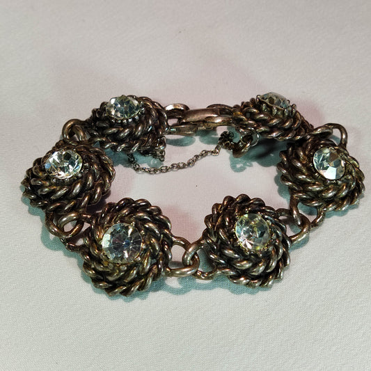 1950's Vintage Silver Tone Rhinestone Bracelet by Coro