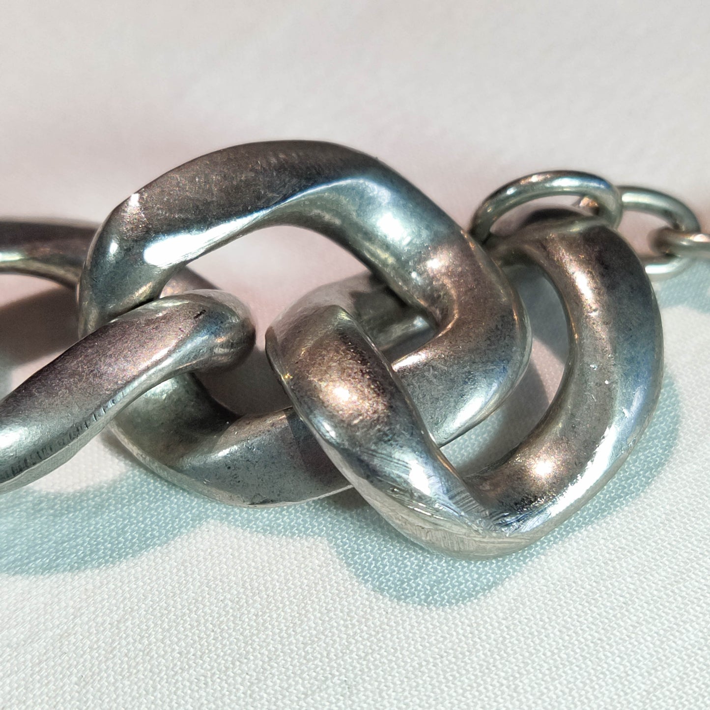 1960's Silver Tone Metal Chain Bracelet with Rhinestone Accents