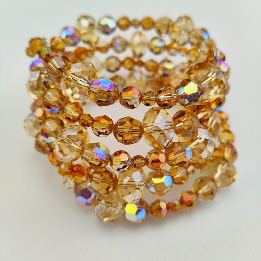 1950's Vintage Caramel Aurora Borealis Crystal Wrap Bracelet