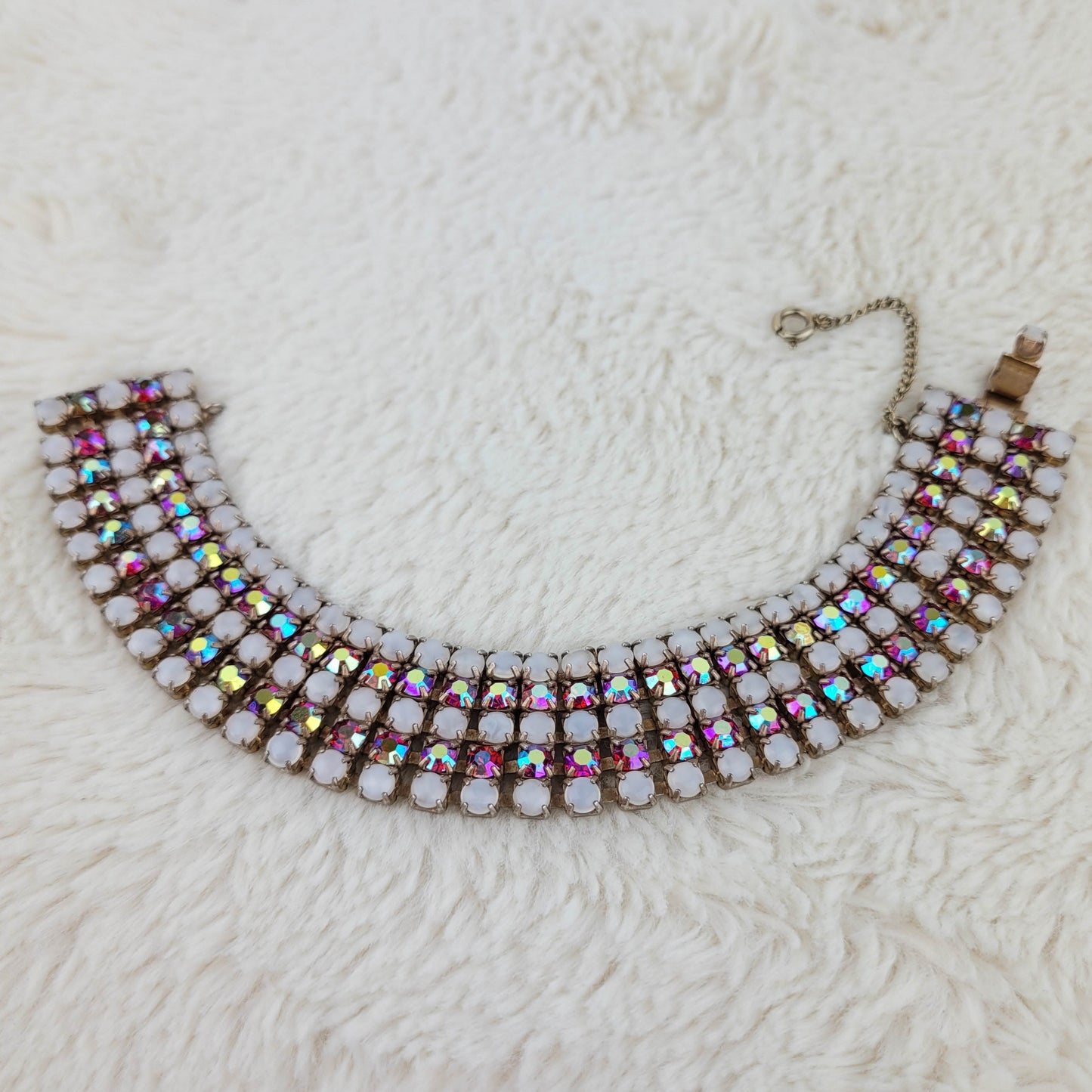 1950's Red Aurora Borealis and White Rhinestone Bracelet