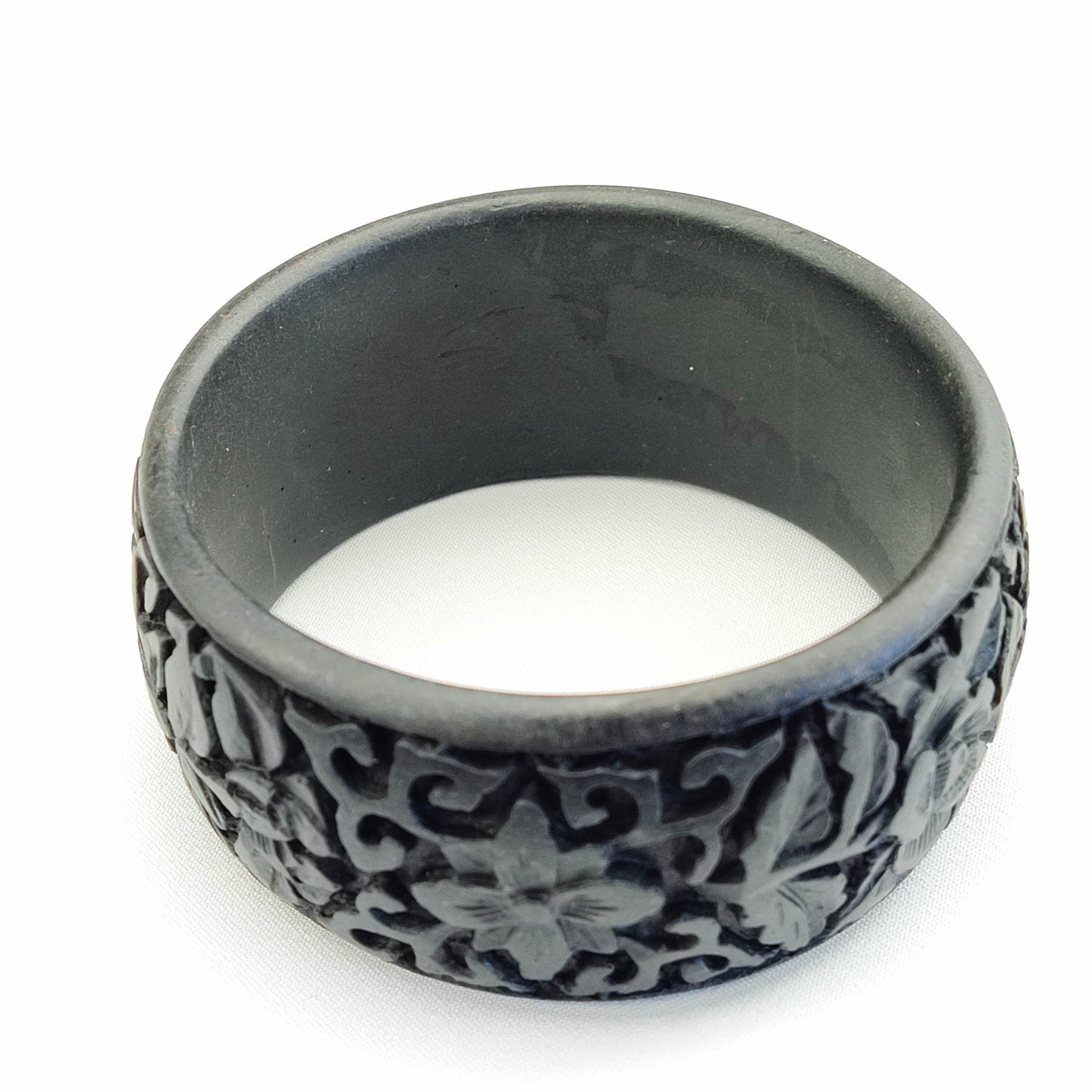 1940's Carved Wide Bangle Black Bracelet