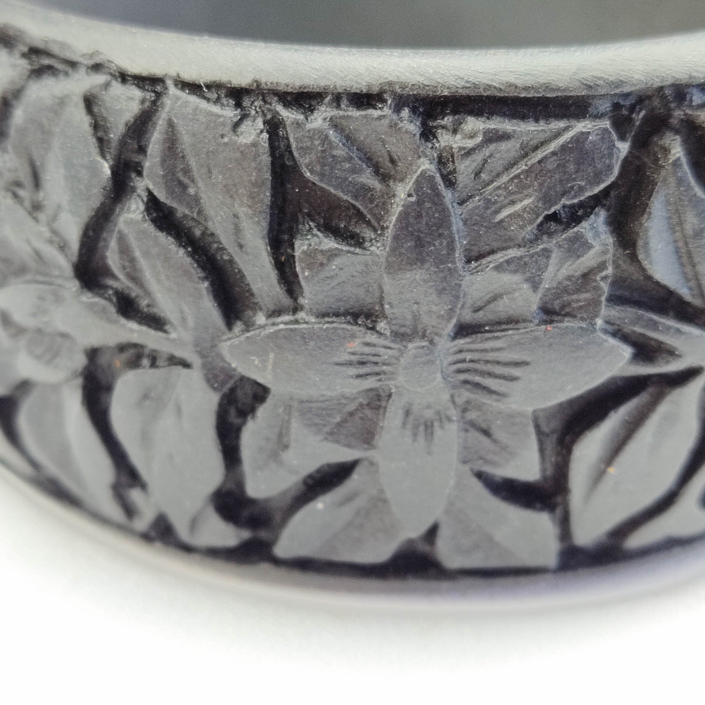 1940's Carved Wide Bangle Black Bracelet