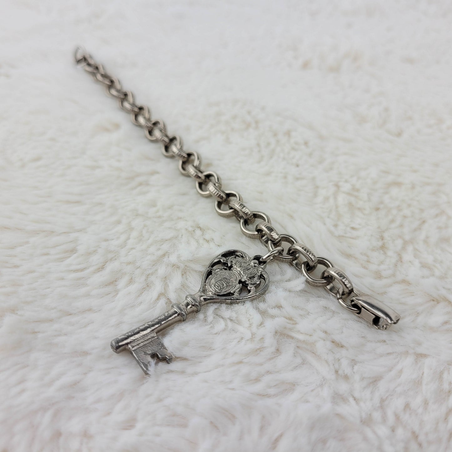1950's Silver Tone "Key to My Heart" Bracelet by Coro
