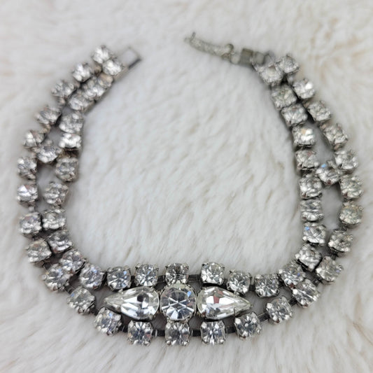 1950's Vintage Clear Rhinestone Bracelet with Center Piece