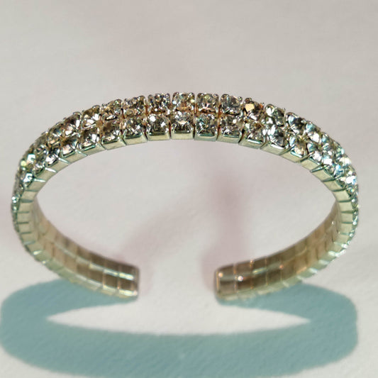 1950s Vintage Bangle Bracelet with a Double Row of Clear Rhinestones