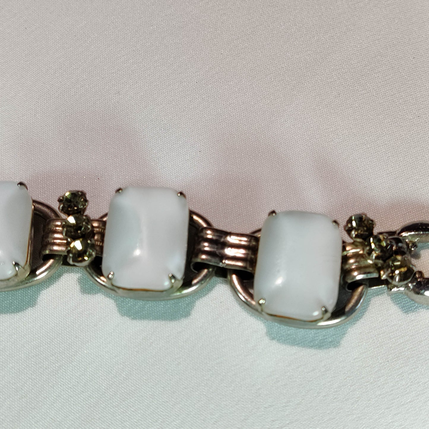 1950's Vintage White Moonstone and Gray Rhinestone Chunky Bracelet