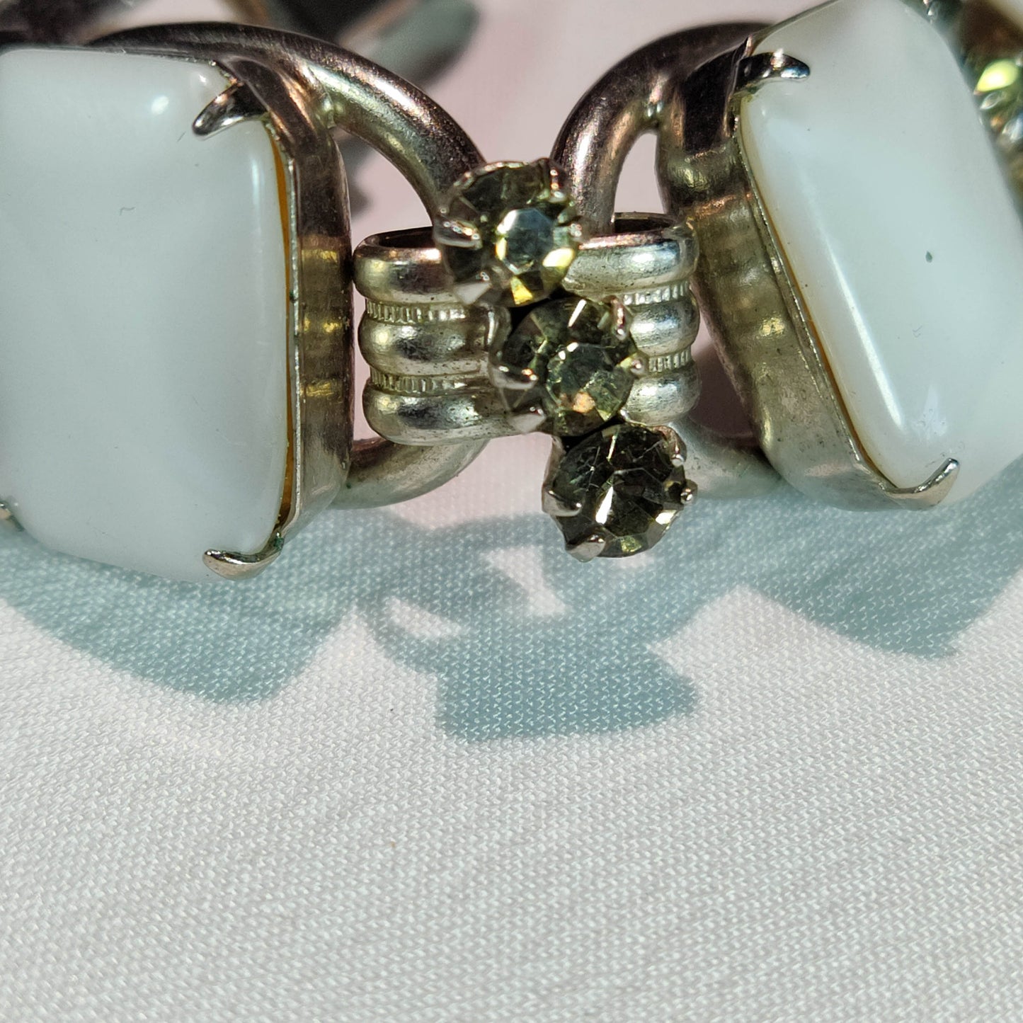 1950's Vintage White Moonstone and Gray Rhinestone Chunky Bracelet