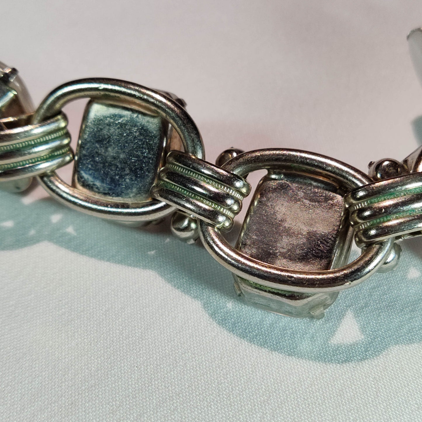 1950's Vintage White Moonstone and Gray Rhinestone Chunky Bracelet