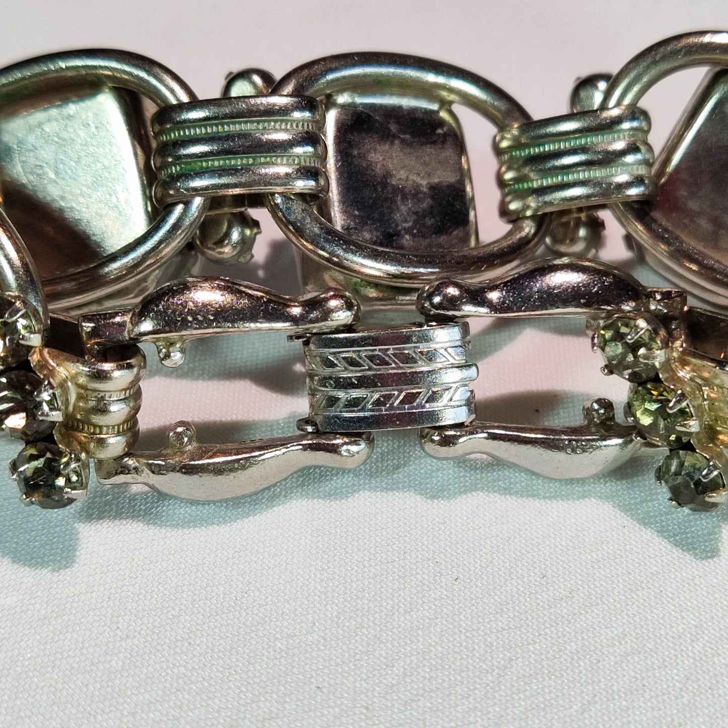 1950's Vintage White Moonstone and Gray Rhinestone Chunky Bracelet