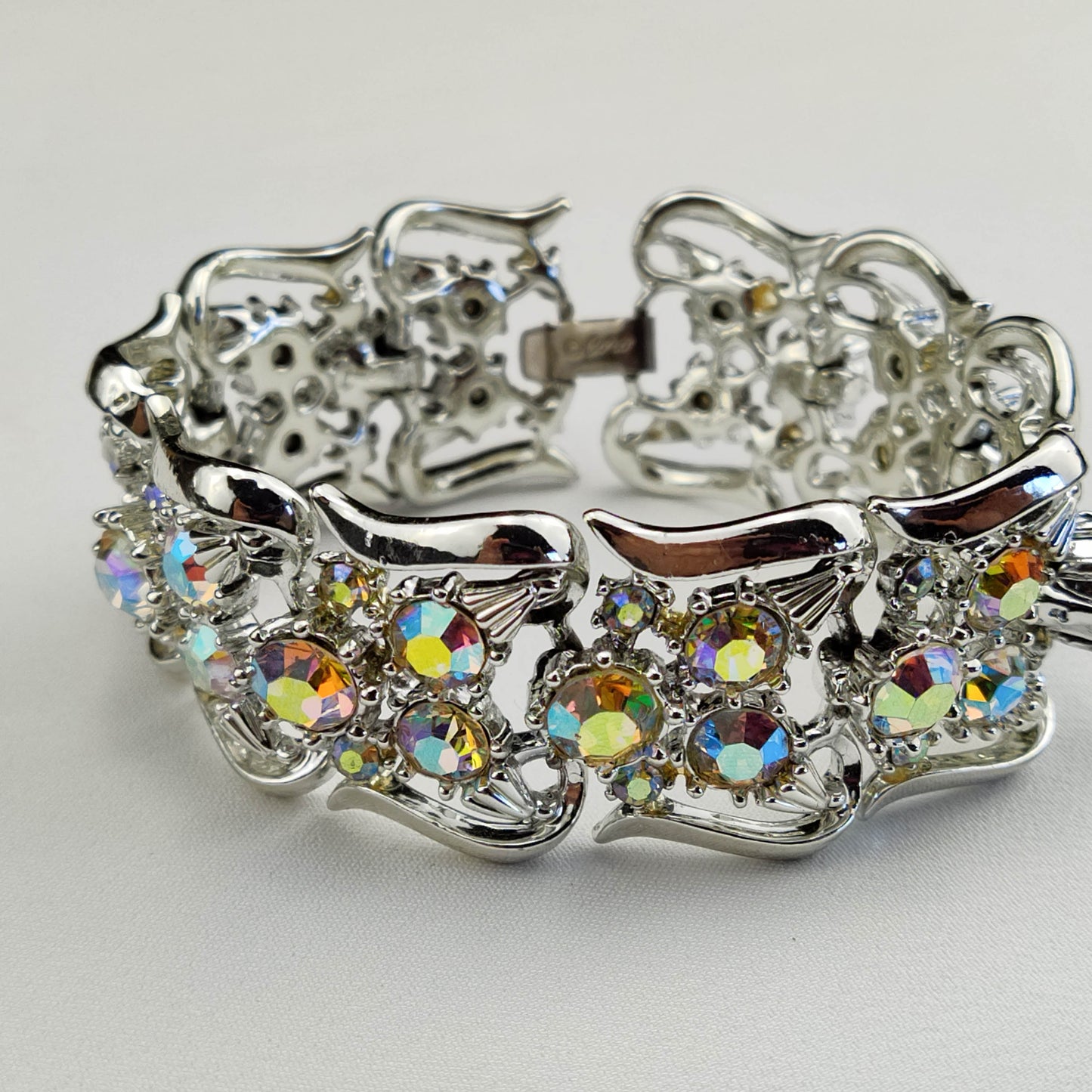 1950's Aurora Borealis and Silver Tone Metal Bracelet by Coro
