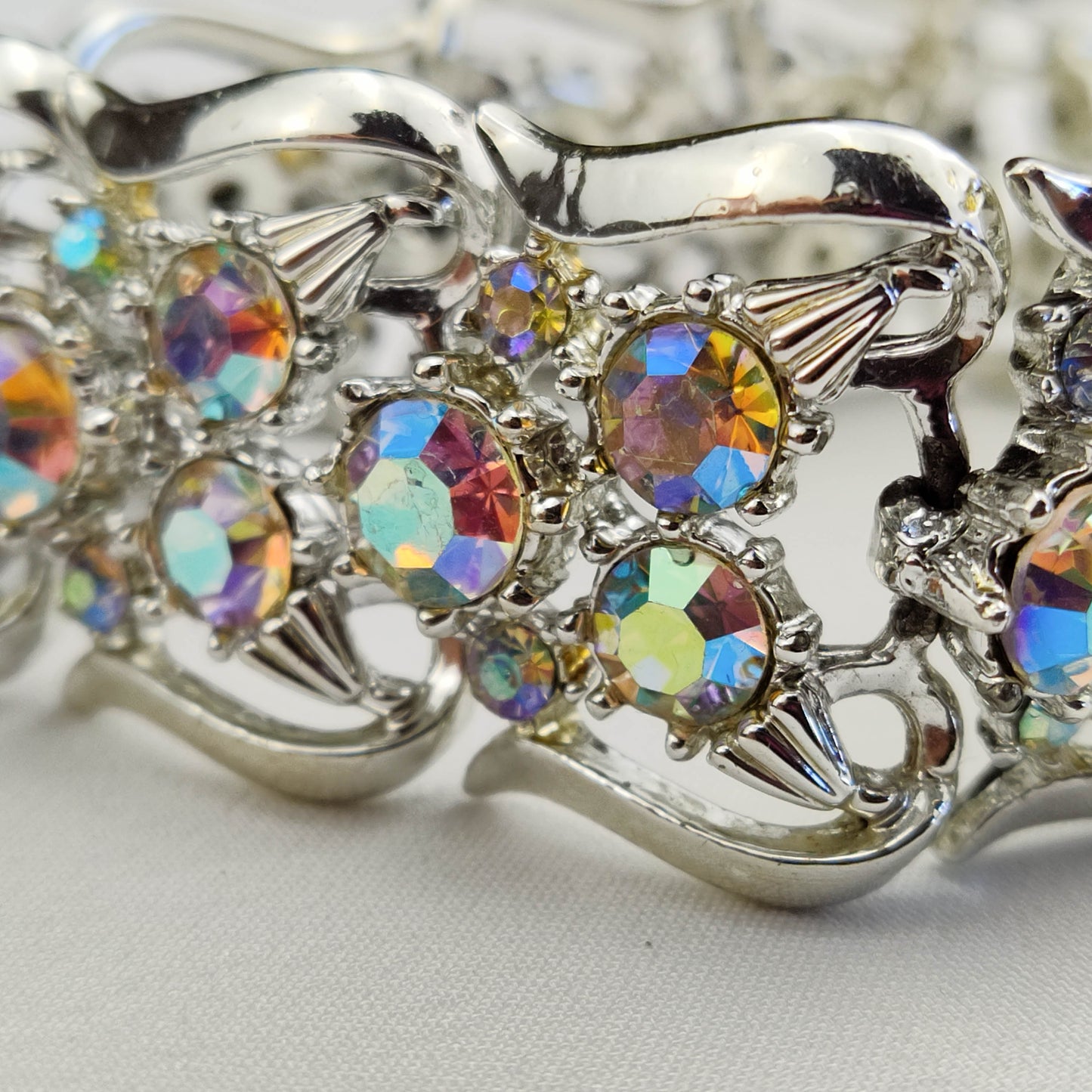 1950's Aurora Borealis and Silver Tone Metal Bracelet by Coro