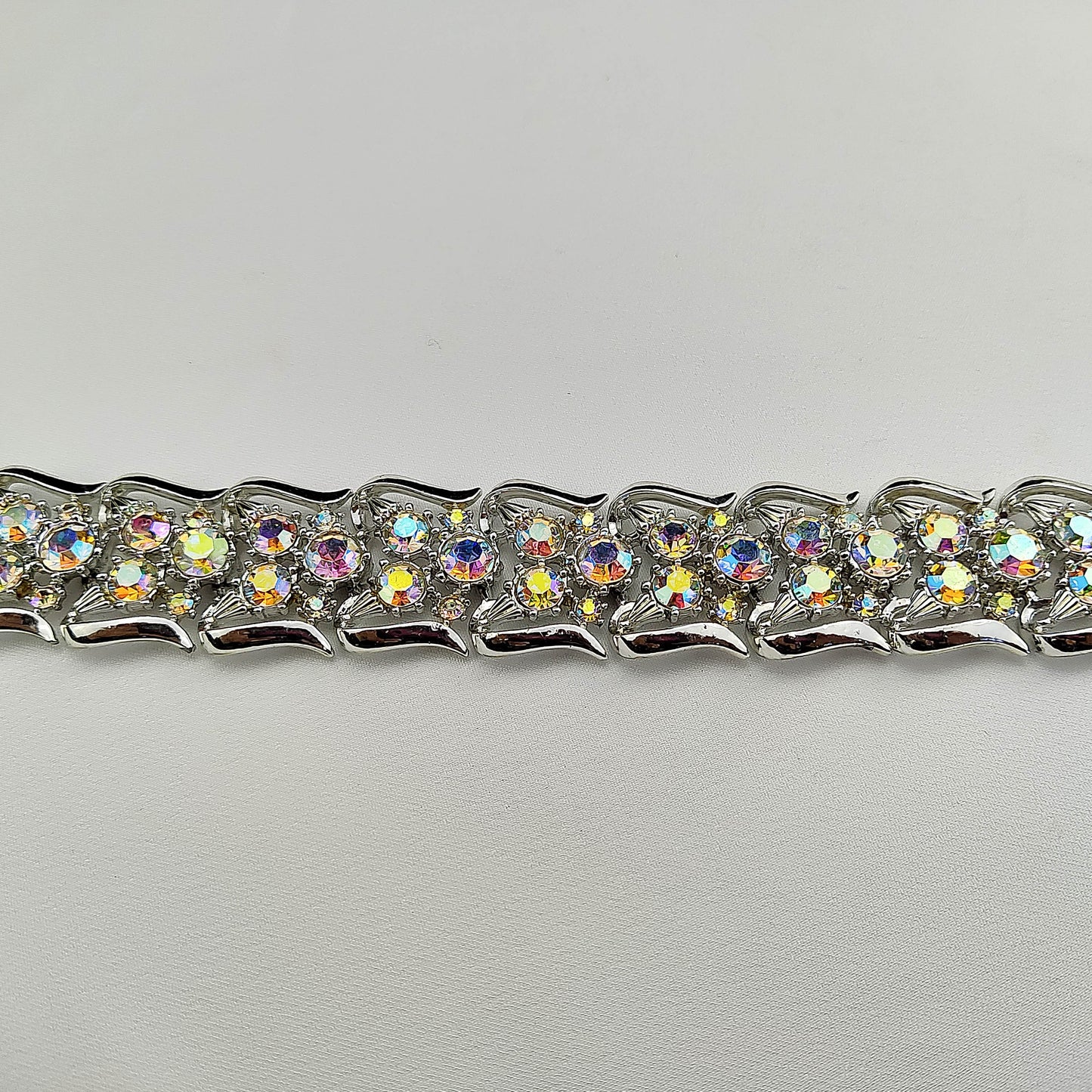 1950's Aurora Borealis and Silver Tone Metal Bracelet by Coro
