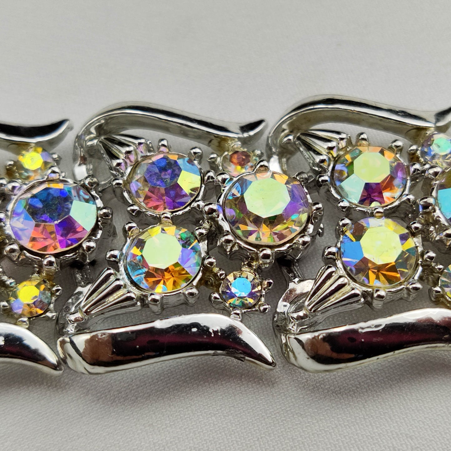 1950's Aurora Borealis and Silver Tone Metal Bracelet by Coro