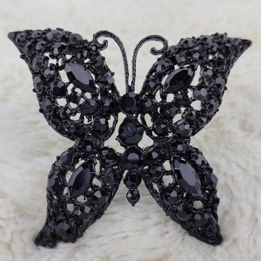 1950's Vintage Black Rhinestone Butterfly Brooch