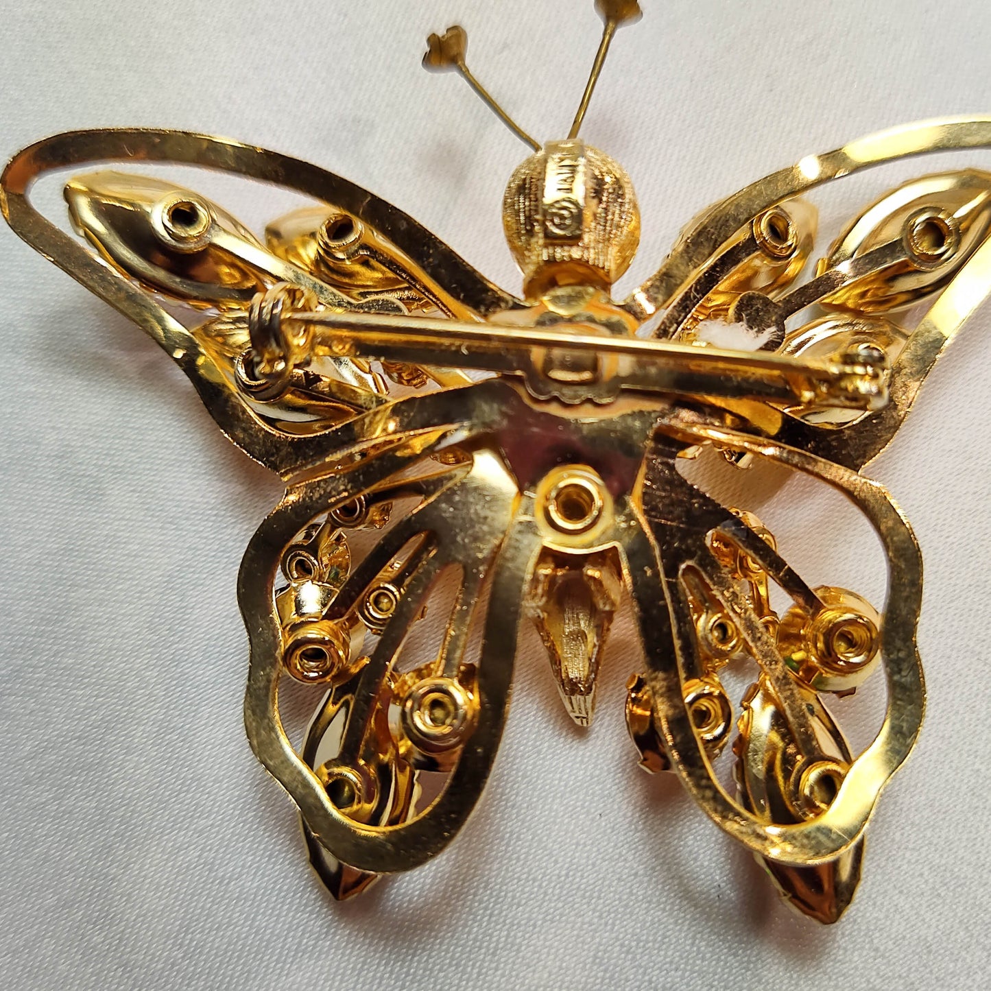 1950's Gold Tone Metal and Multi-colored Rhinestone Butterfly Pin by Sellini