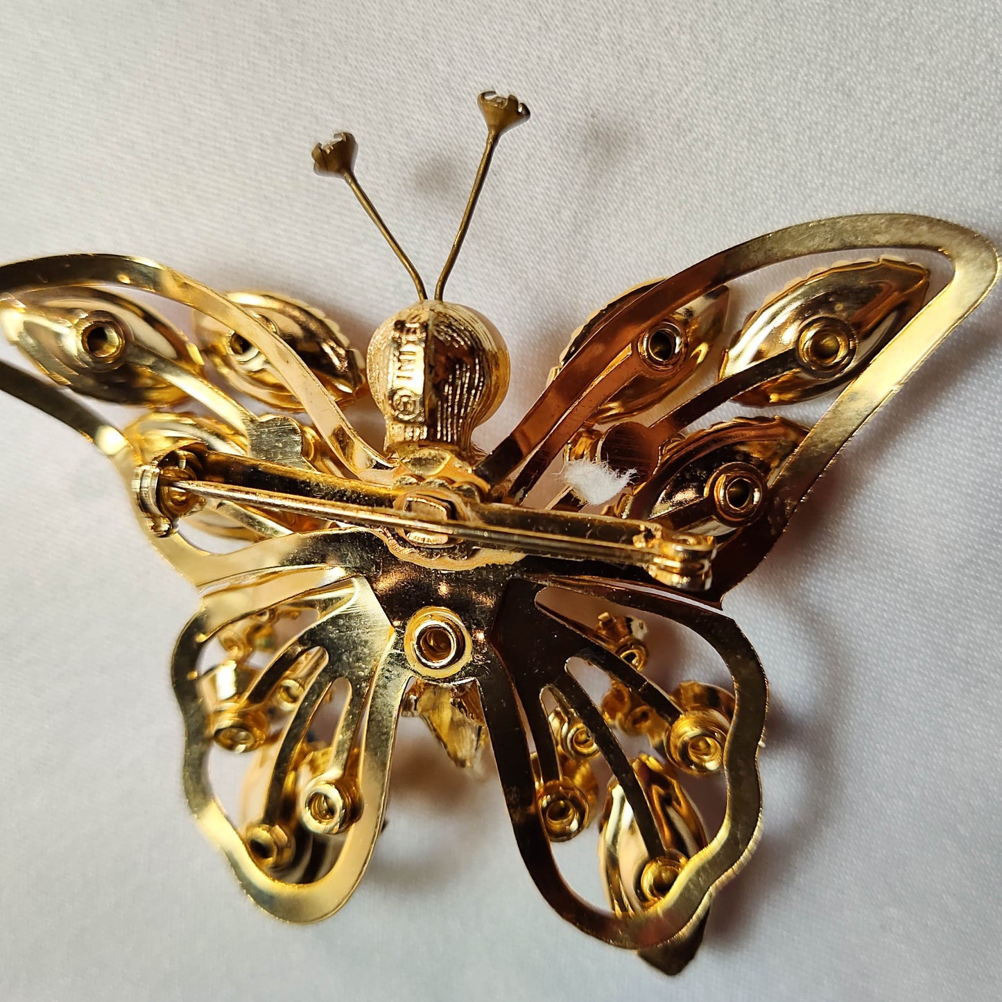 1950's Gold Tone Metal and Multi-colored Rhinestone Butterfly Pin by Sellini