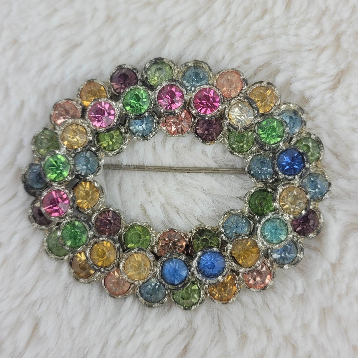 1920's Rainbow Rhinestone Three Row Pin