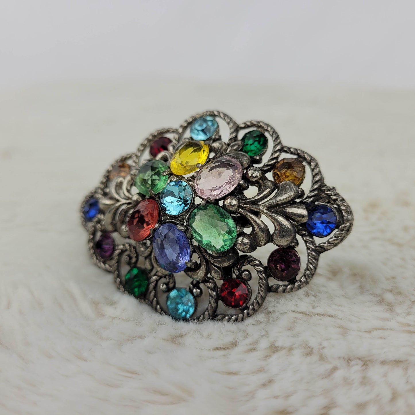 1940's Multi-colored Large Open Back Rhinestone Brooch